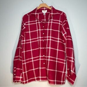 TALBOTS Women's Red Plaid 100% Irish Linen Long Sleeve Shirt Button-up Size 10